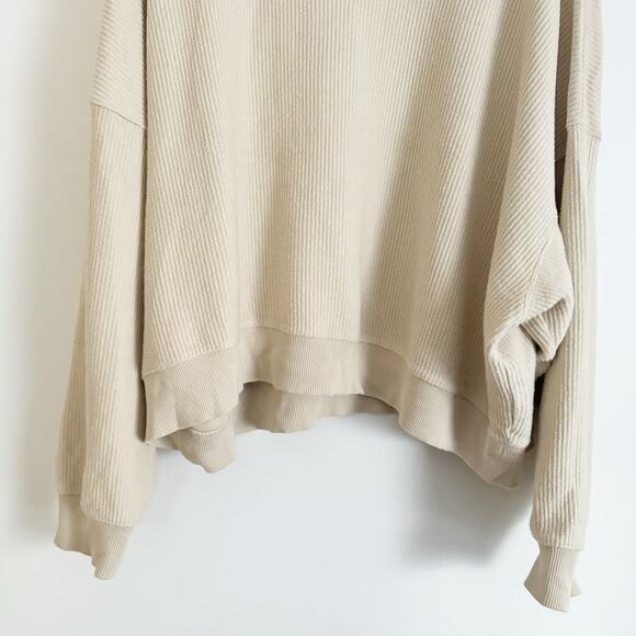 AERIE Love Corded Cropped Crewneck Sweatshirt Tan XXL - Picture 5 of 9